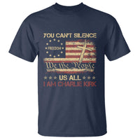 Charlie Kirk T Shirt You Cant Silence Us All Retro American Flag Cross - Wonder Print Shop