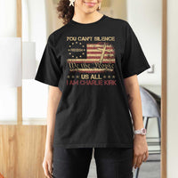 Charlie Kirk T Shirt For Women You Cant Silence Us All Retro American Flag Cross - Wonder Print Shop