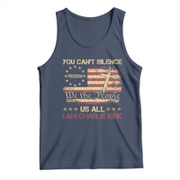 Charlie Kirk Tank Top You Cant Silence Us All Retro American Flag Cross - Wonder Print Shop