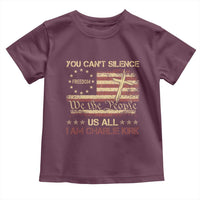 Charlie Kirk Toddler T Shirt You Cant Silence Us All Retro American Flag Cross - Wonder Print Shop