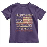 Charlie Kirk Toddler T Shirt You Cant Silence Us All Retro American Flag Cross - Wonder Print Shop