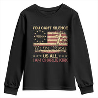 Charlie Kirk Youth Sweatshirt You Cant Silence Us All Retro American Flag Cross - Wonder Print Shop
