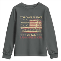 Charlie Kirk Youth Sweatshirt You Cant Silence Us All Retro American Flag Cross - Wonder Print Shop