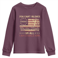 Charlie Kirk Youth Sweatshirt You Cant Silence Us All Retro American Flag Cross - Wonder Print Shop