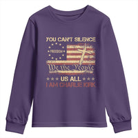 Charlie Kirk Youth Sweatshirt You Cant Silence Us All Retro American Flag Cross - Wonder Print Shop