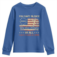 Charlie Kirk Youth Sweatshirt You Cant Silence Us All Retro American Flag Cross - Wonder Print Shop