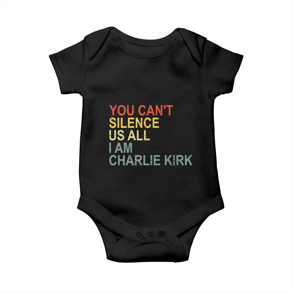 Charlie Kirk Baby Onesie Retro You Cant Silence Us All - Wonder Print Shop