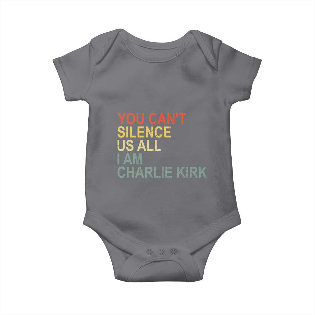 Charlie Kirk Baby Onesie Retro You Cant Silence Us All - Wonder Print Shop