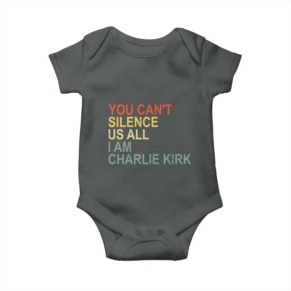 Charlie Kirk Baby Onesie Retro You Cant Silence Us All - Wonder Print Shop