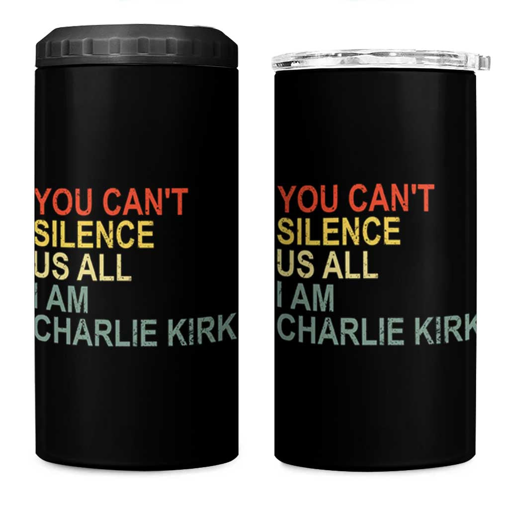 Charlie Kirk 4 in 1 Can Cooler Tumbler Retro You Cant Silence Us All - Wonder Print Shop