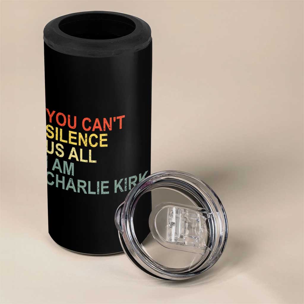 Charlie Kirk 4 in 1 Can Cooler Tumbler Retro You Cant Silence Us All - Wonder Print Shop