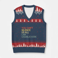 Charlie Kirk V-Neck Knit Sweater Vest Retro You Cant Silence Us All - Wonder Print Shop