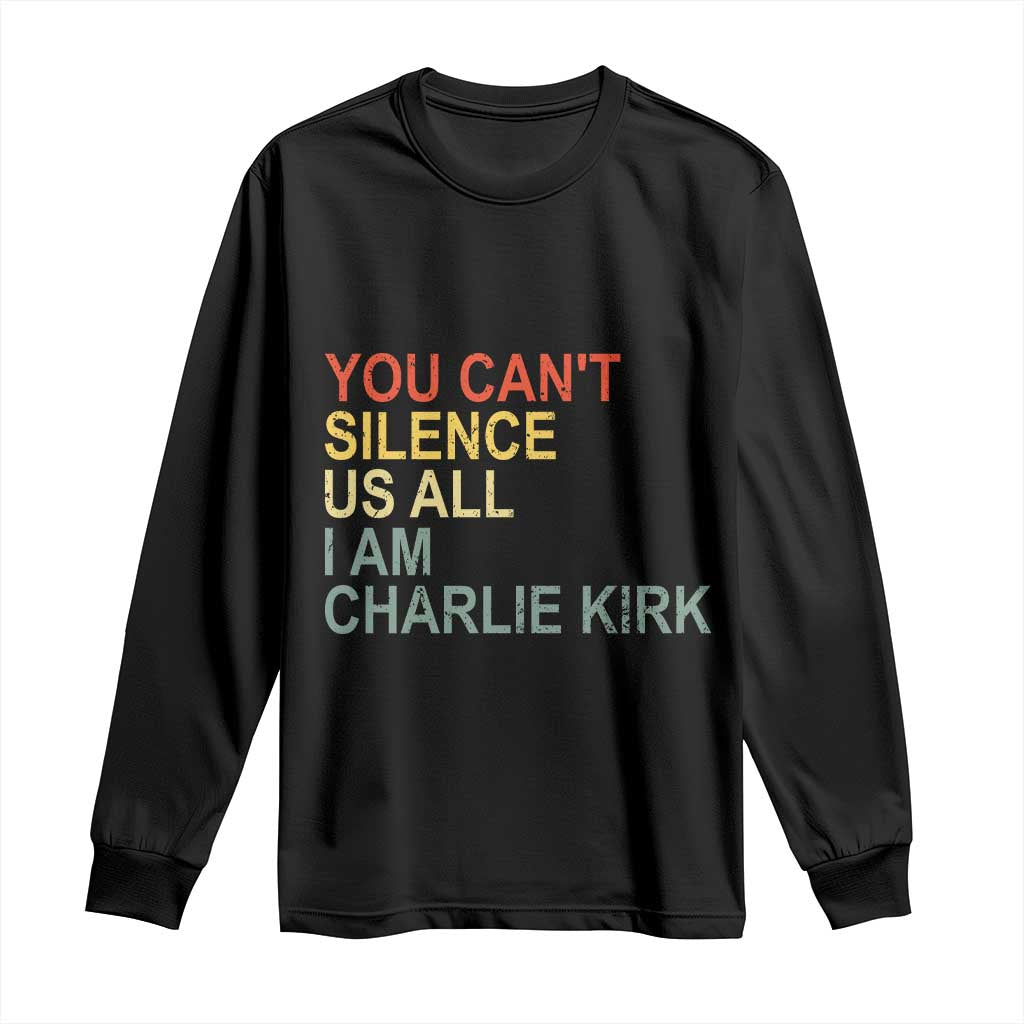 Charlie Kirk Long Sleeve Shirt Retro You Cant Silence Us All - Wonder Print Shop