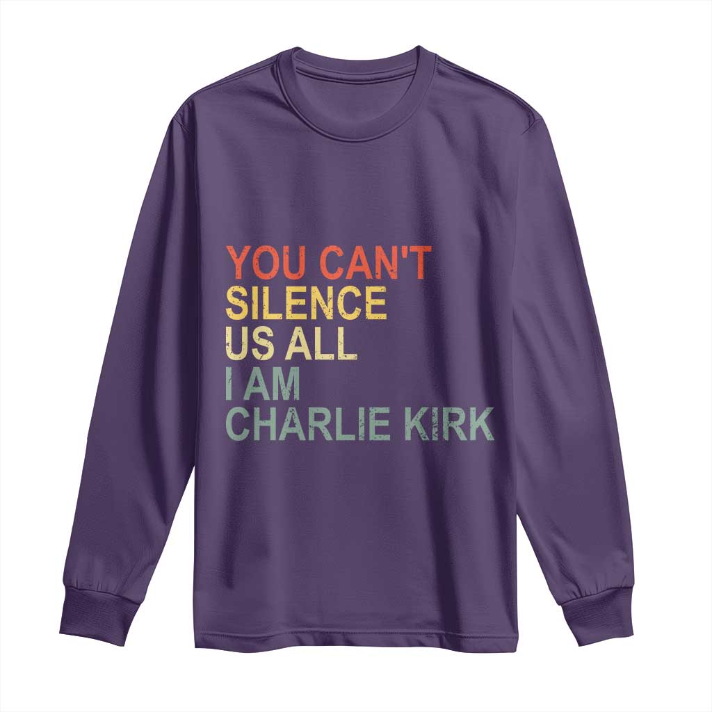 Charlie Kirk Long Sleeve Shirt Retro You Cant Silence Us All - Wonder Print Shop