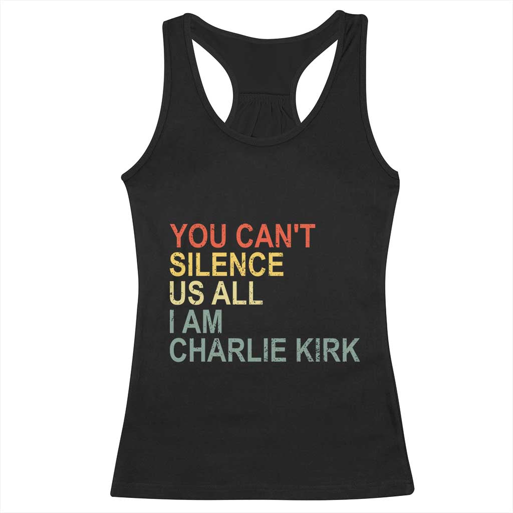 Charlie Kirk Racerback Tank Top Retro You Cant Silence Us All - Wonder Print Shop