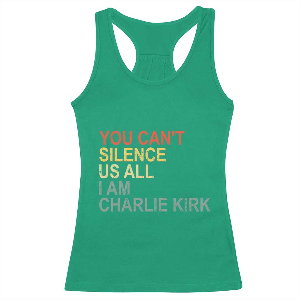 Charlie Kirk Racerback Tank Top Retro You Cant Silence Us All - Wonder Print Shop