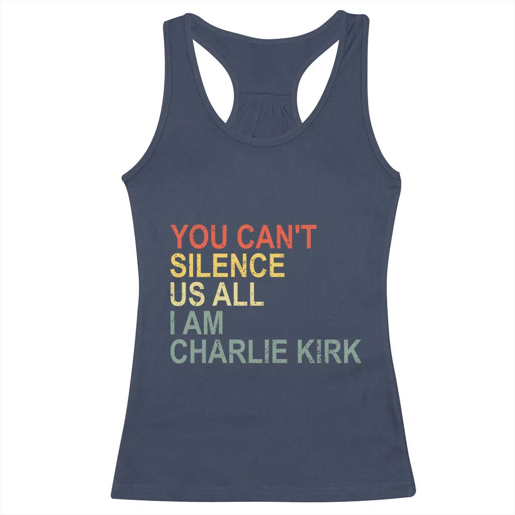 Charlie Kirk Racerback Tank Top Retro You Cant Silence Us All - Wonder Print Shop
