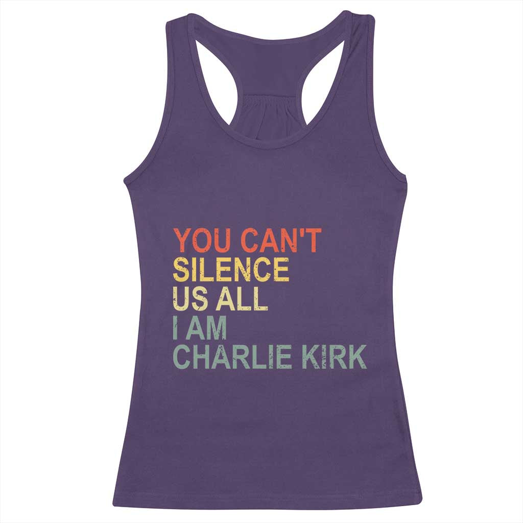 Charlie Kirk Racerback Tank Top Retro You Cant Silence Us All - Wonder Print Shop