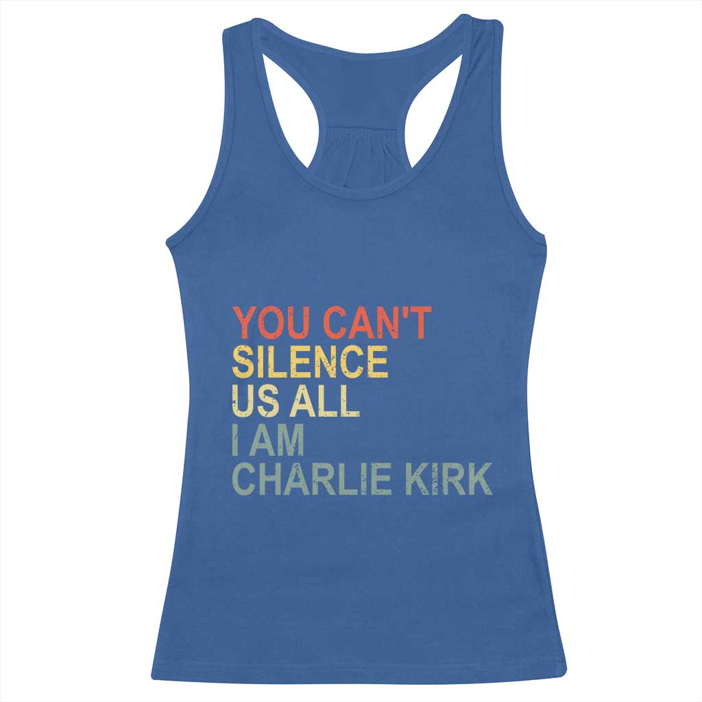 Charlie Kirk Racerback Tank Top Retro You Cant Silence Us All - Wonder Print Shop