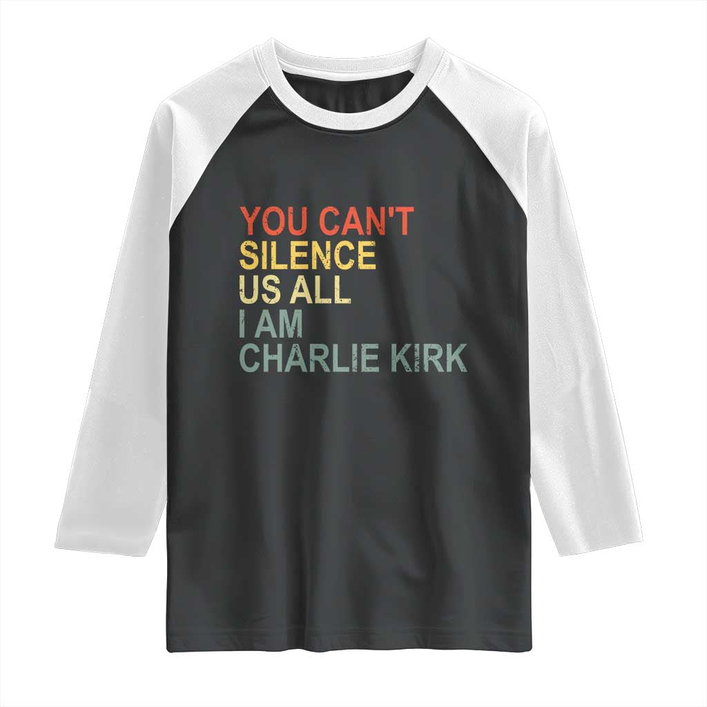 Charlie Kirk Raglan Shirt Retro You Cant Silence Us All - Wonder Print Shop