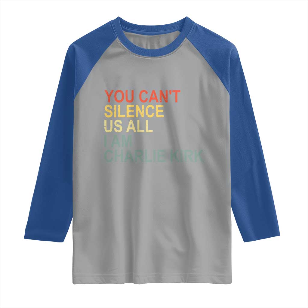 Charlie Kirk Raglan Shirt Retro You Cant Silence Us All - Wonder Print Shop