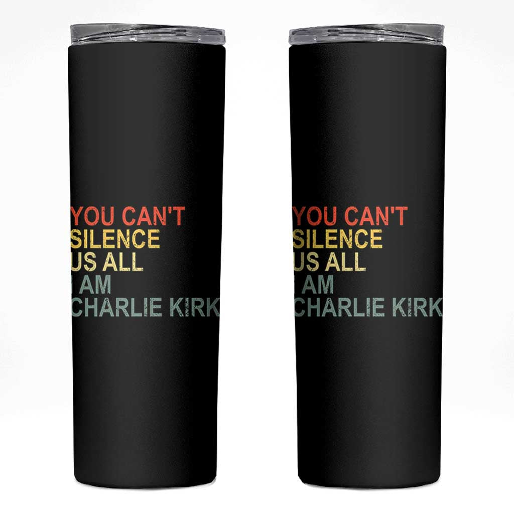 Charlie Kirk Skinny Tumbler Retro You Cant Silence Us All - Wonder Print Shop