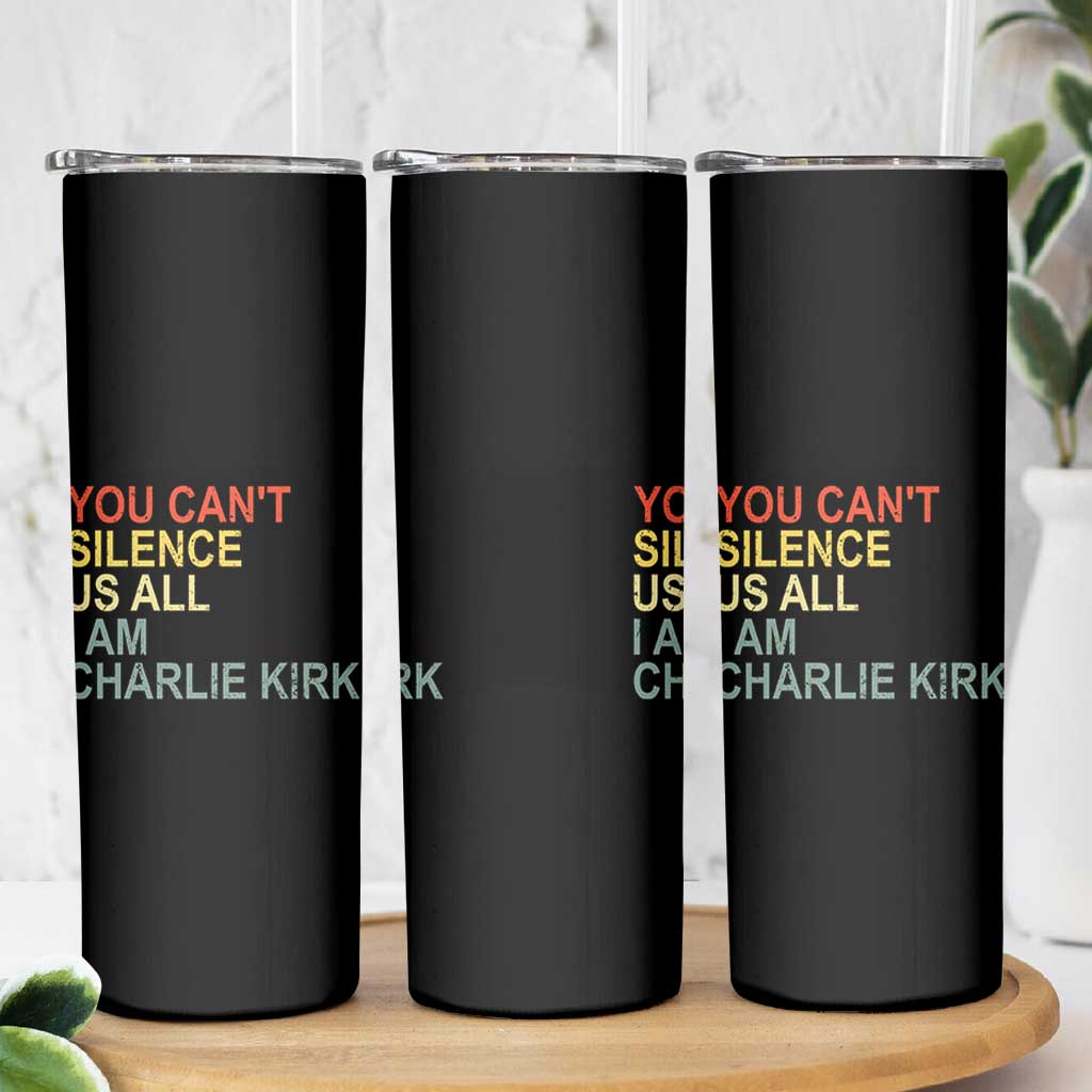 Charlie Kirk Skinny Tumbler Retro You Cant Silence Us All - Wonder Print Shop