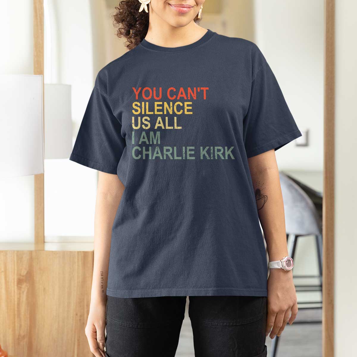 Charlie Kirk T Shirt For Women Retro You Cant Silence Us All - Wonder Print Shop