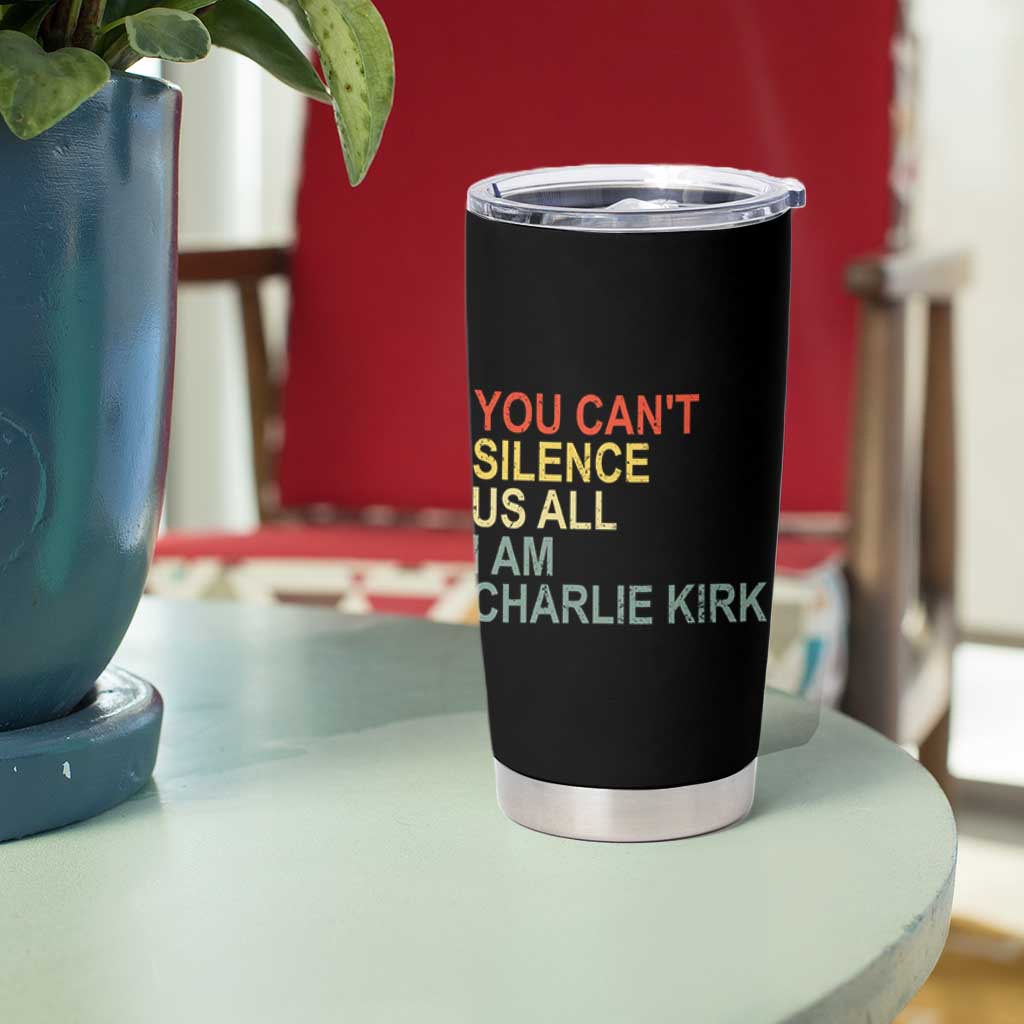 Charlie Kirk Tumbler Cup Retro You Cant Silence Us All - Wonder Print Shop