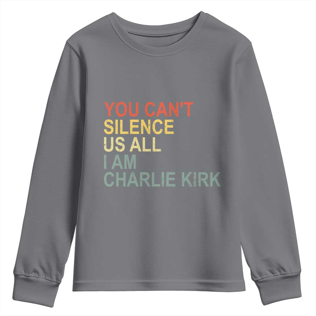 Charlie Kirk Youth Sweatshirt Retro You Cant Silence Us All - Wonder Print Shop