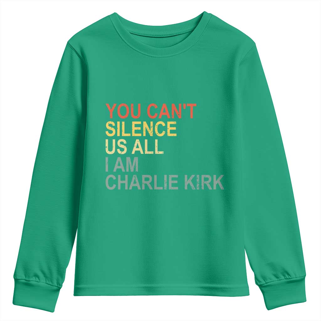 Charlie Kirk Youth Sweatshirt Retro You Cant Silence Us All - Wonder Print Shop
