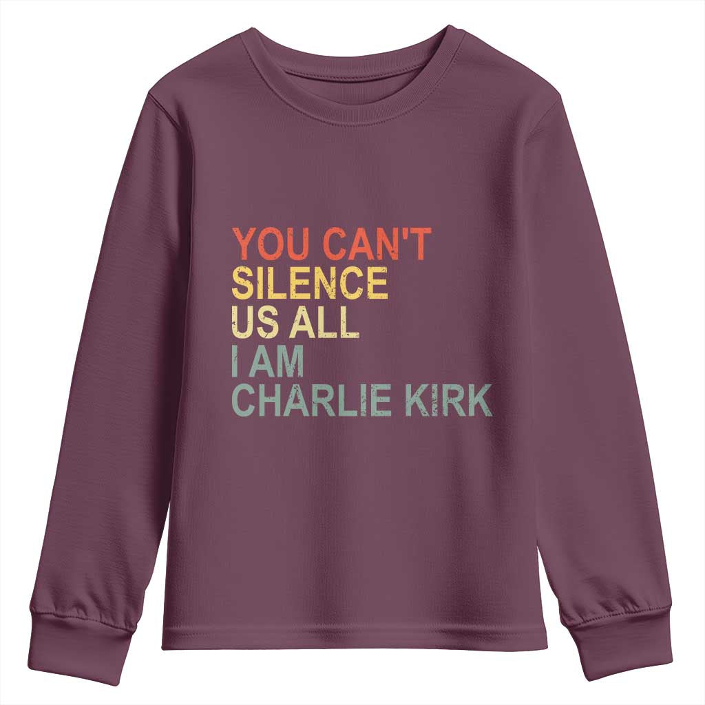 Charlie Kirk Youth Sweatshirt Retro You Cant Silence Us All - Wonder Print Shop