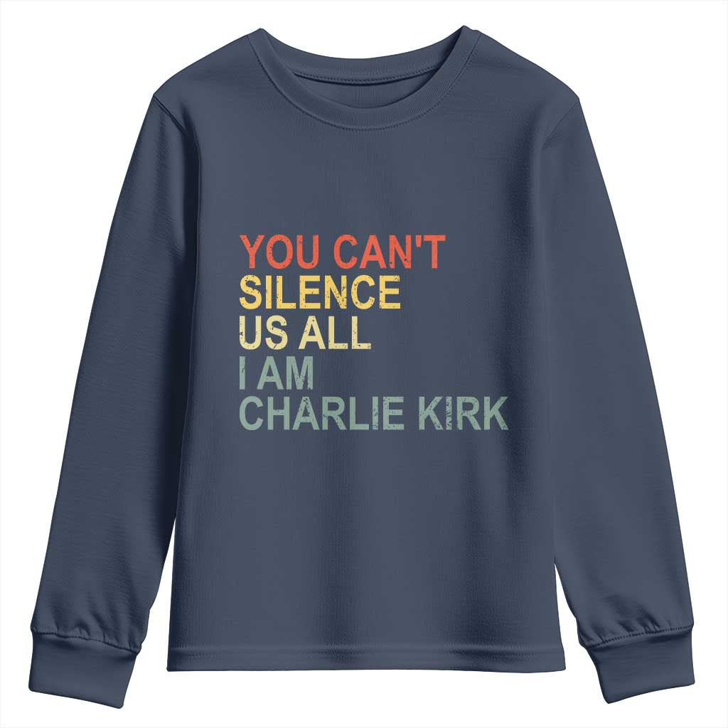 Charlie Kirk Youth Sweatshirt Retro You Cant Silence Us All - Wonder Print Shop