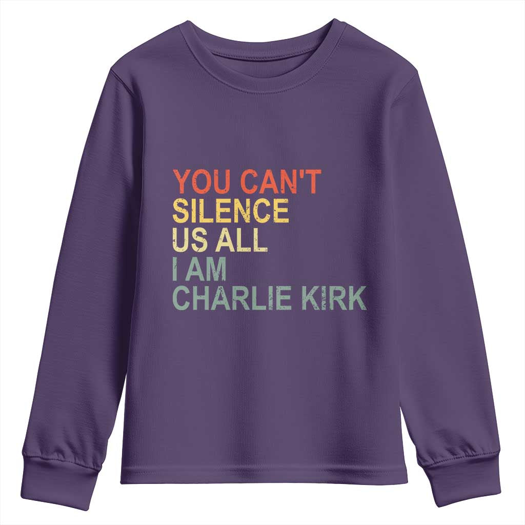 Charlie Kirk Youth Sweatshirt Retro You Cant Silence Us All - Wonder Print Shop