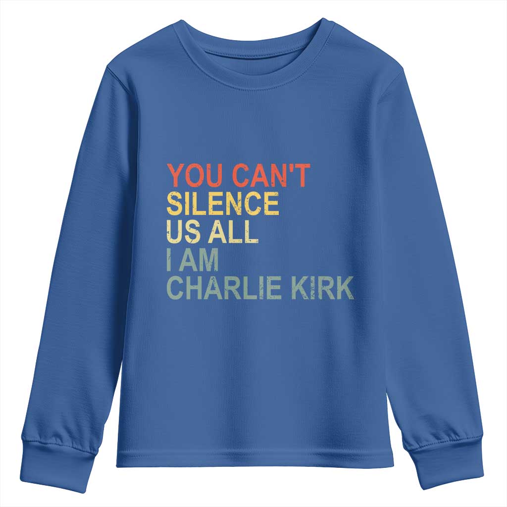 Charlie Kirk Youth Sweatshirt Retro You Cant Silence Us All - Wonder Print Shop