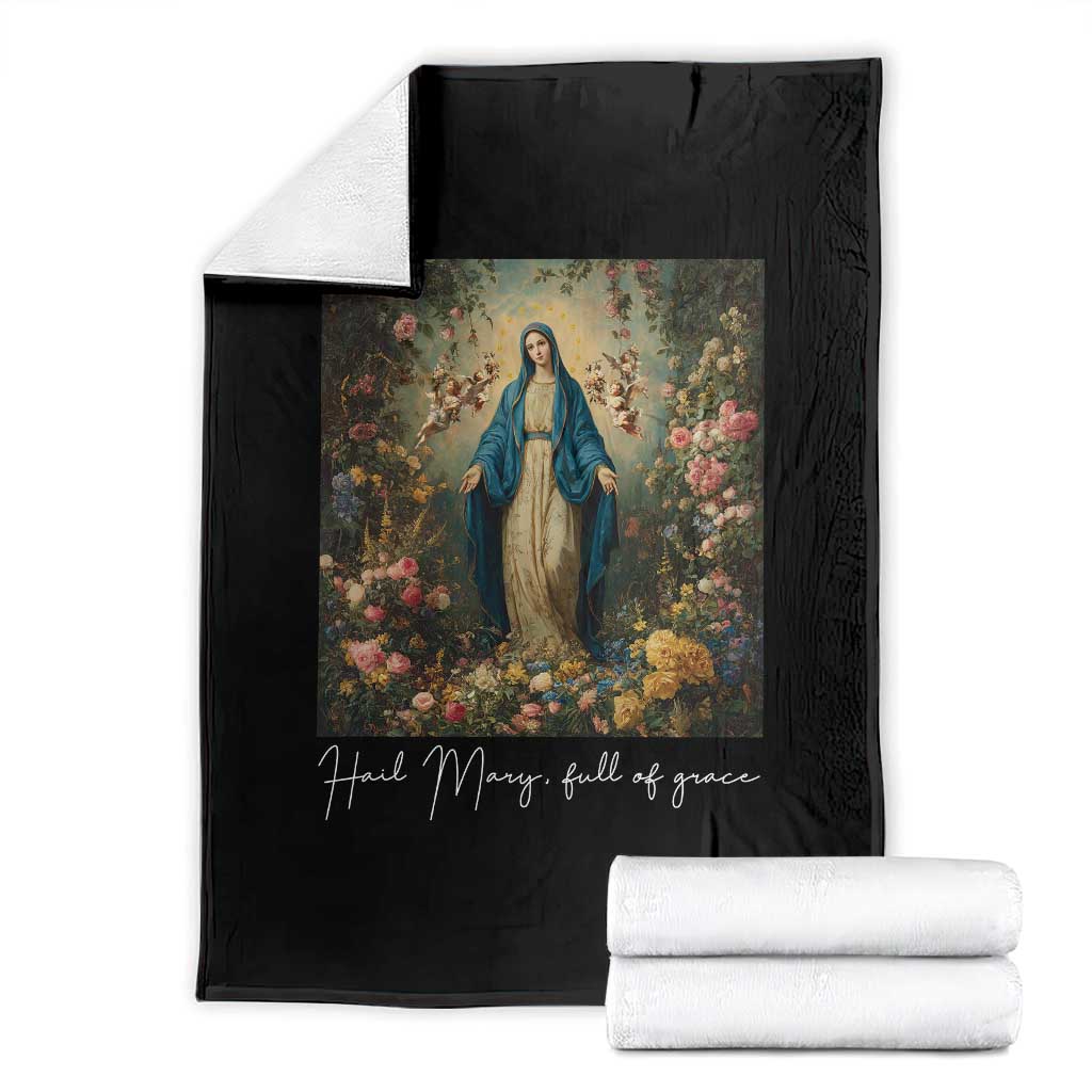 Marian Catholic Throw Blanket Hail Mary Full Of Grace Blessed Virgin Mary Floral - Wonder Print Shop