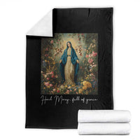 Marian Catholic Throw Blanket Hail Mary Full Of Grace Blessed Virgin Mary Floral - Wonder Print Shop