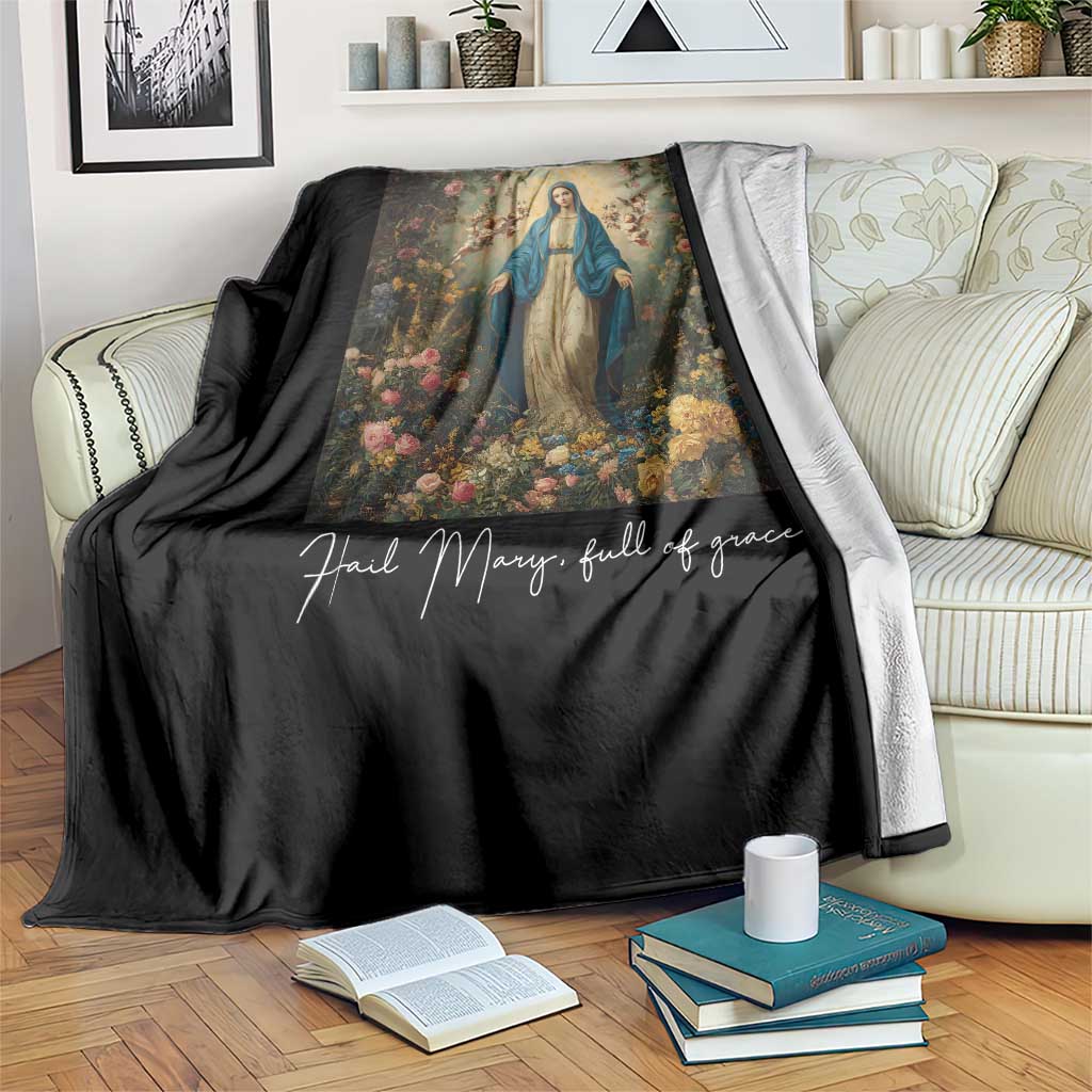 Marian Catholic Throw Blanket Hail Mary Full Of Grace Blessed Virgin Mary Floral - Wonder Print Shop