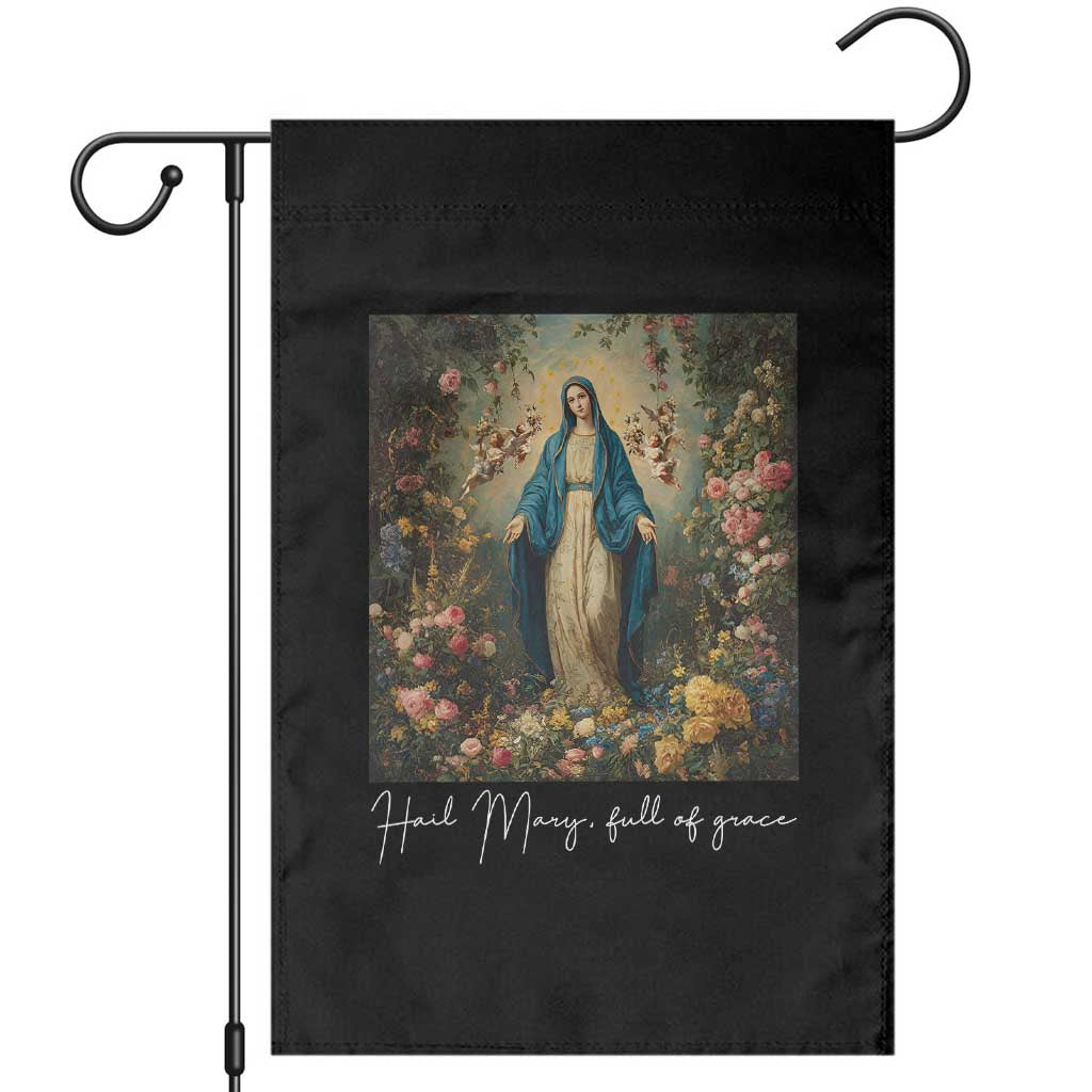 Marian Catholic Garden Flag Hail Mary Full Of Grace Blessed Virgin Mary Floral - Wonder Print Shop