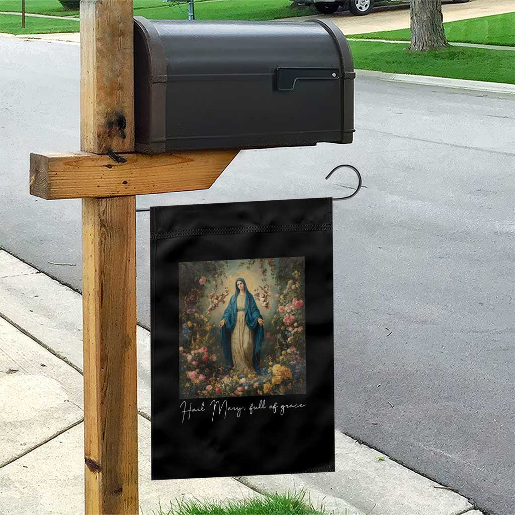 Marian Catholic Garden Flag Hail Mary Full Of Grace Blessed Virgin Mary Floral - Wonder Print Shop
