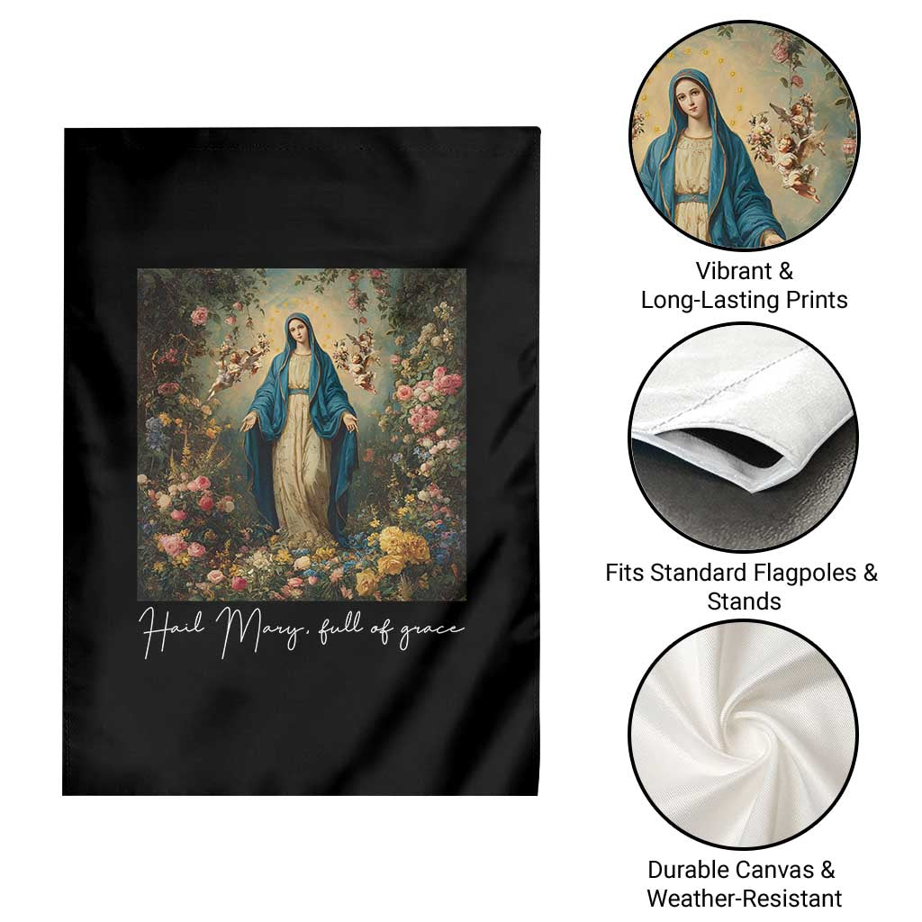 Marian Catholic Garden Flag Hail Mary Full Of Grace Blessed Virgin Mary Floral - Wonder Print Shop