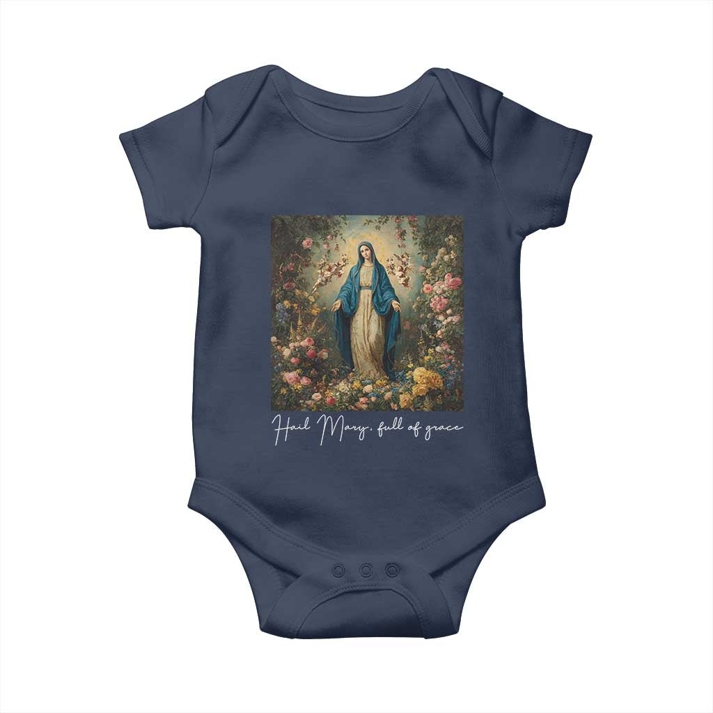 Marian Catholic Baby Onesie Hail Mary Full Of Grace Blessed Virgin Mary Floral - Wonder Print Shop