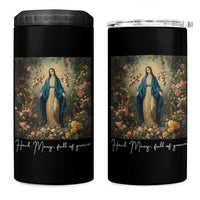 Marian Catholic 4 in 1 Can Cooler Tumbler Hail Mary Full Of Grace Blessed Virgin Mary Floral - Wonder Print Shop