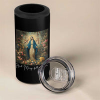 Marian Catholic 4 in 1 Can Cooler Tumbler Hail Mary Full Of Grace Blessed Virgin Mary Floral - Wonder Print Shop