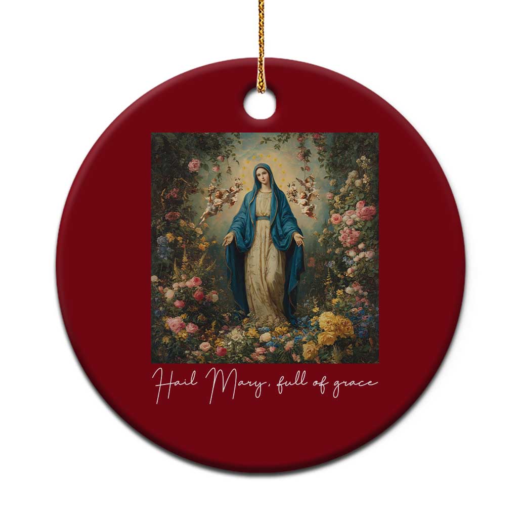 Marian Catholic Ceramic Ornament Hail Mary Full Of Grace Blessed Virgin Mary Floral - Wonder Print Shop
