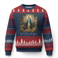 Marian Catholic Ugly Christmas Sweater Hail Mary Full Of Grace Blessed Virgin Mary Floral - Wonder Print Shop