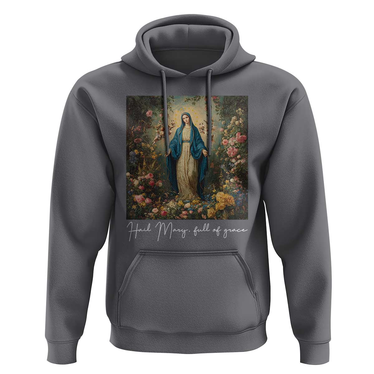 Marian Catholic Hoodie Hail Mary Full Of Grace Blessed Virgin Mary Floral - Wonder Print Shop
