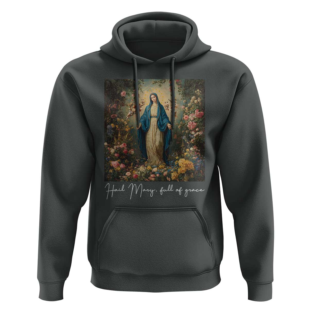 Marian Catholic Hoodie Hail Mary Full Of Grace Blessed Virgin Mary Floral - Wonder Print Shop