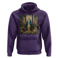 Marian Catholic Hoodie Hail Mary Full Of Grace Blessed Virgin Mary Floral - Wonder Print Shop