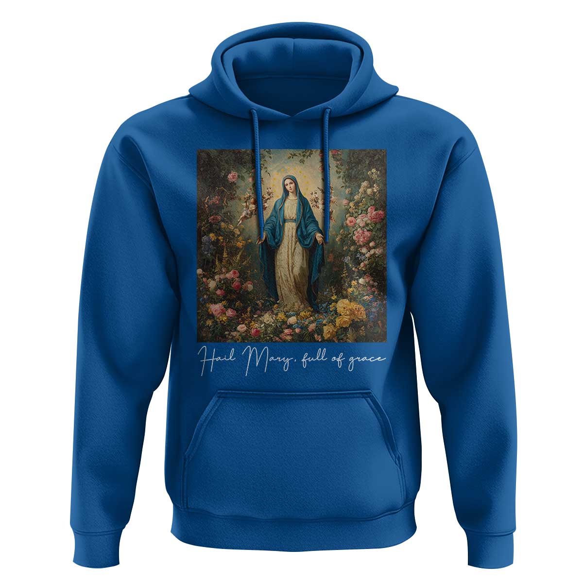 Marian Catholic Hoodie Hail Mary Full Of Grace Blessed Virgin Mary Floral - Wonder Print Shop